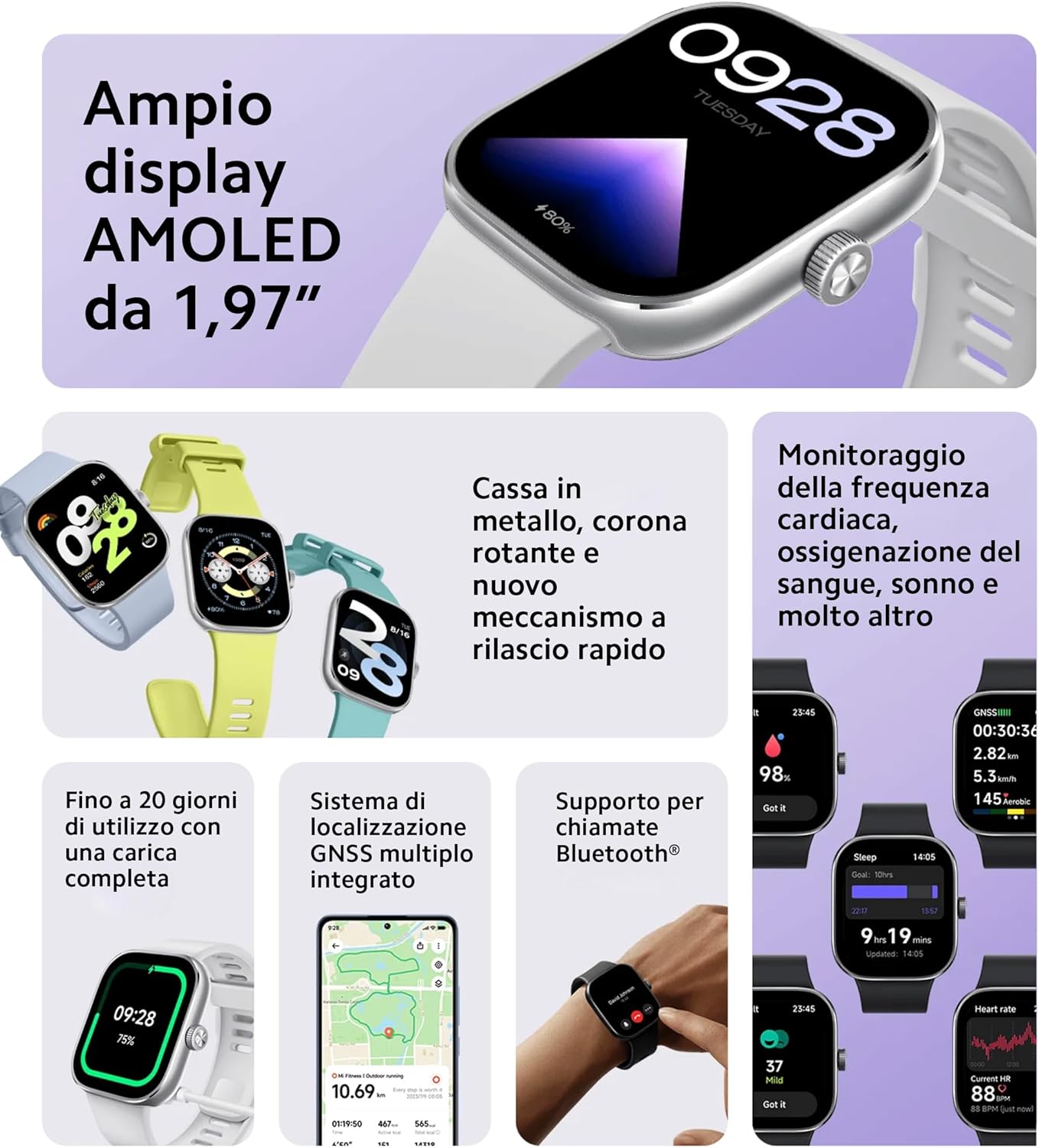 Redmi Watch 4 Smartwatch, 1.97" AMOLED Display, GNSS GPS, Bluetooth Calling, Heart Rate & SpO₂ Monitoring, Sleep Tracker, 20-Day Battery, 5ATM Waterproof – Midnight Black