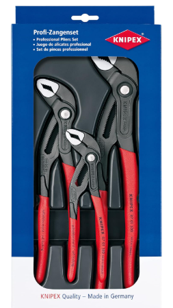 KNIPEX Cobra Set Water Pump Pliers Set, 3 Parts, 150 to 300 mm, Self-Locking Effect, Tool Set, Pipe Wrench Set, 00 20 09 V02