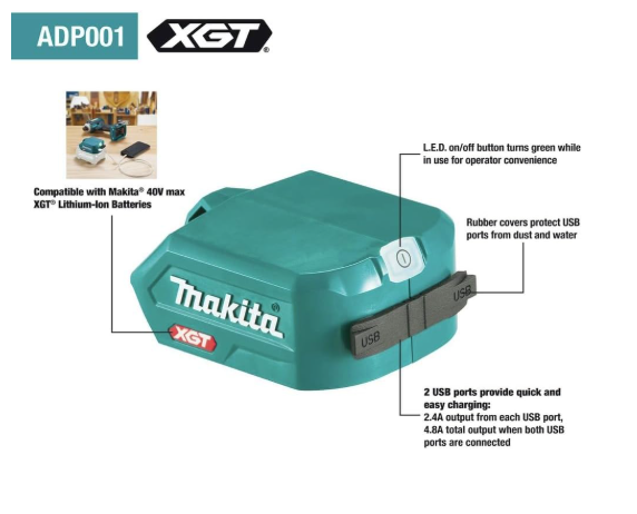 Makita DEAADP001G Twin Ports USB Battery Charger Adaptor For XGT ADP001G