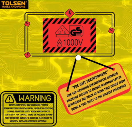 Tolsen 13pcs VDE Insulated Electricians Screwdriver Set with Rubber Handle in Hard Case | Interchangeable | Magnetic Tips | 1000V | Ideal for Electrical, Home and DIY Projects